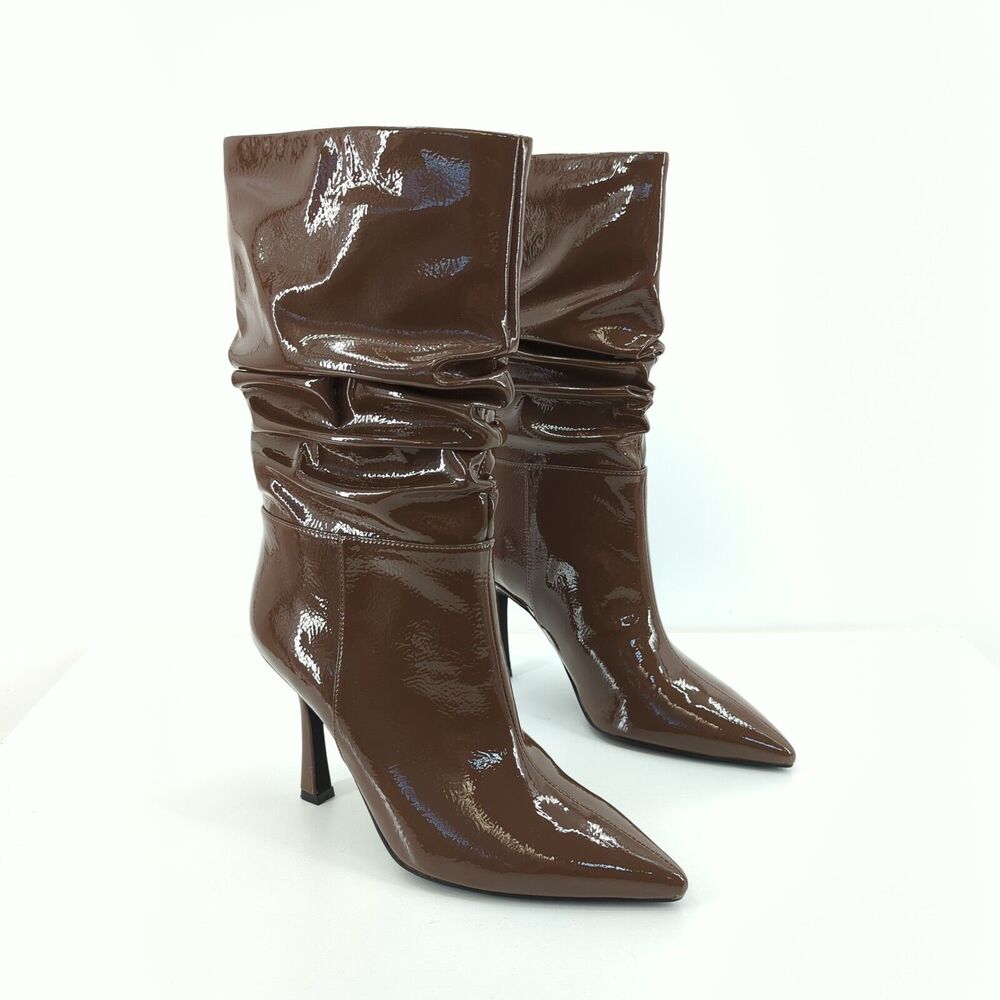 Jeffrey Campbell Women 5.5 Guillo Boots Light Brown Slouched Faux Leather FLAW